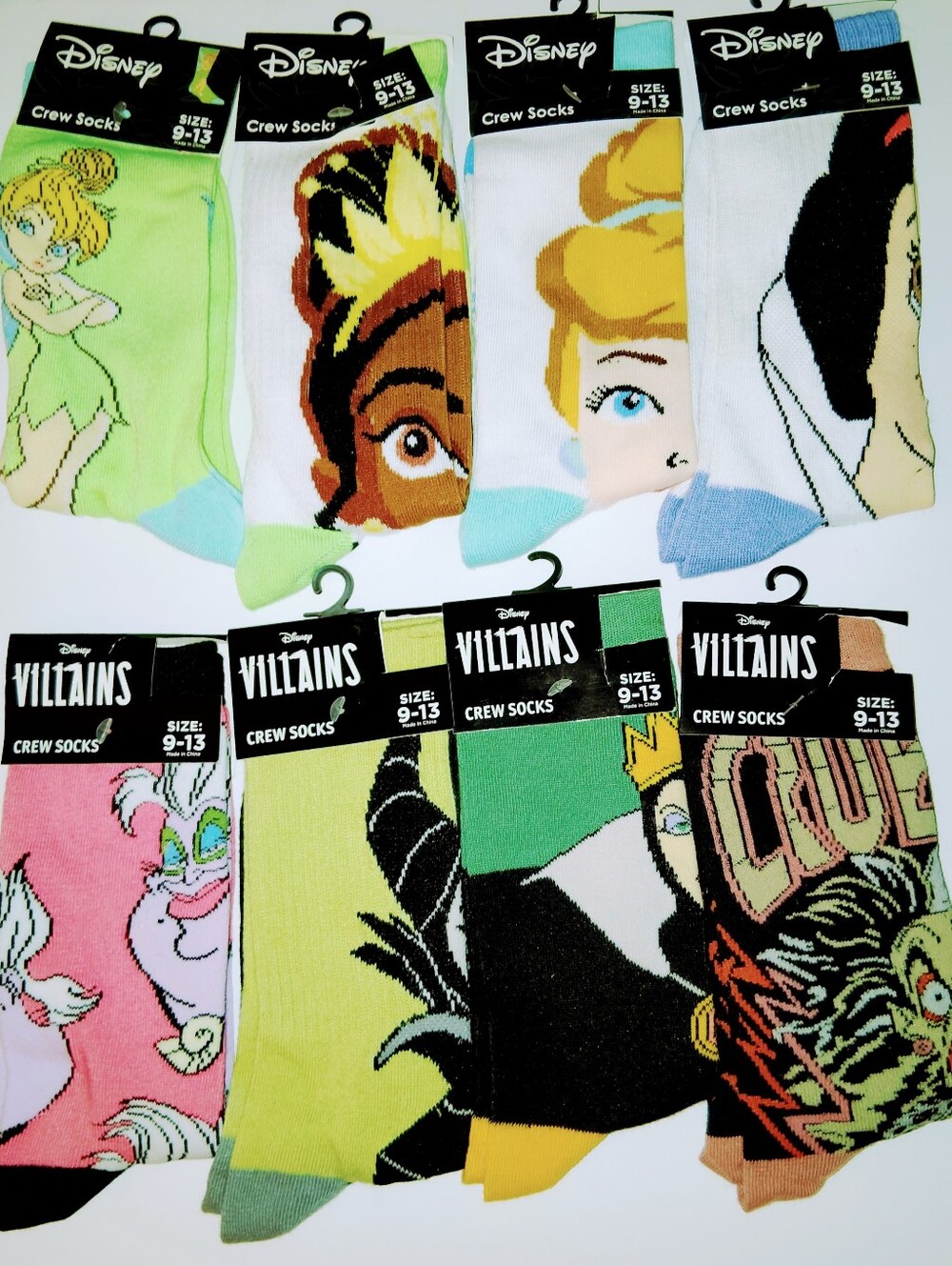 Disney Villains & Princess Novelty Crew Socks Your Pick NWT